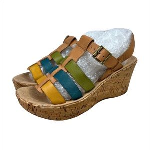 Korks by Kork Ease Emillie Multicolored Leather Strap Cork Wedge Sandals